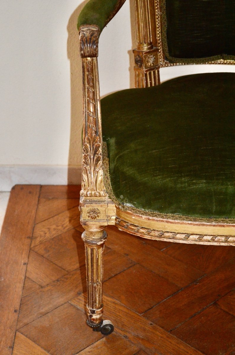 Louis XVI Style Golden Wood Armchair 19th Century-photo-3