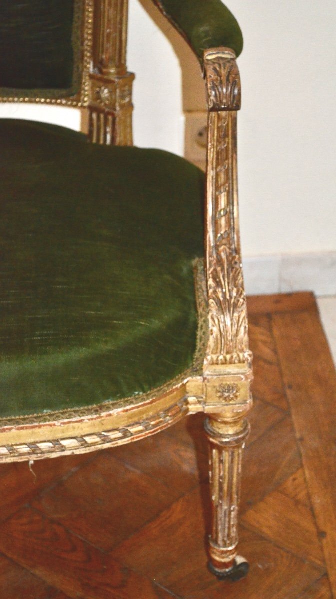 Fauteuil En Bois Doré De Style Louis XVI 19eme Siècle-photo-4