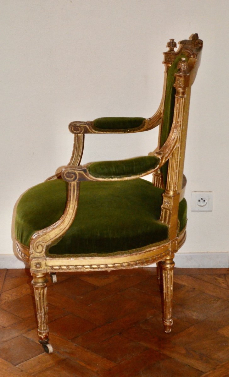 Louis XVI Style Golden Wood Armchair 19th Century-photo-5