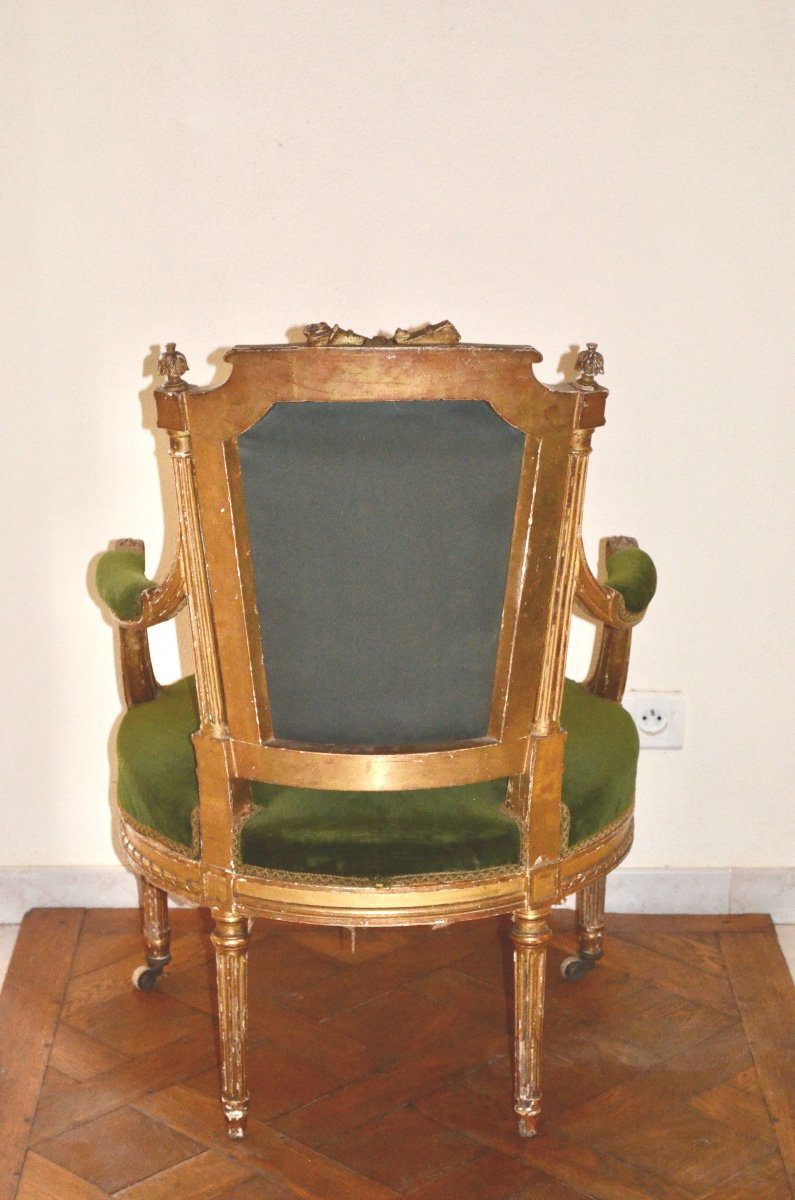 Louis XVI Style Golden Wood Armchair 19th Century-photo-6