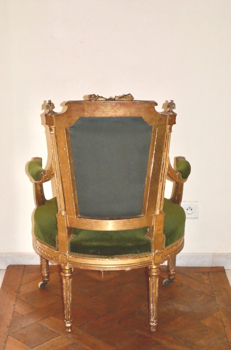 Fauteuil En Bois Doré De Style Louis XVI 19eme Siècle-photo-6
