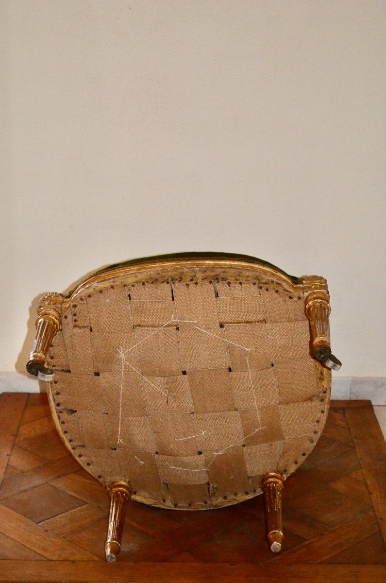 Louis XVI Style Golden Wood Armchair 19th Century-photo-7