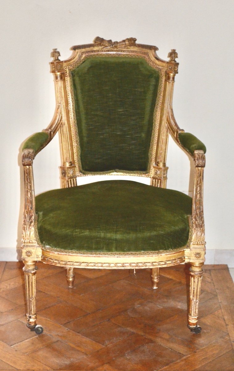 Louis XVI Style Golden Wood Armchair 19th Century