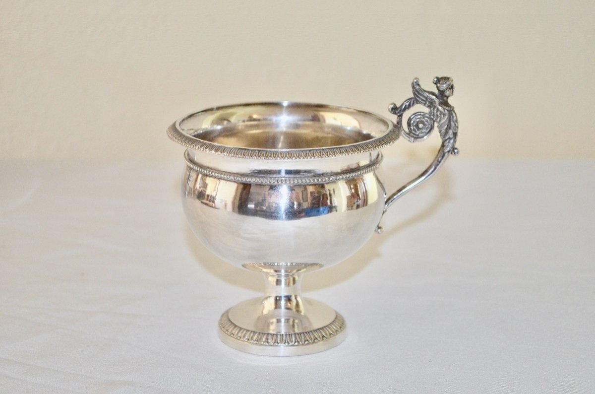 Tasse Sur Piédouche En Argent Massif d'époque Empire-photo-2