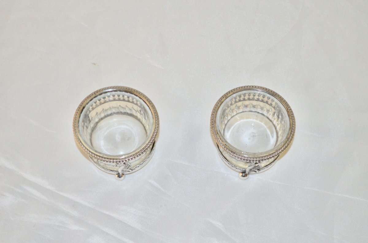 Pair Of Salt Cellars In Sterling Silver Late 18th Century -photo-2