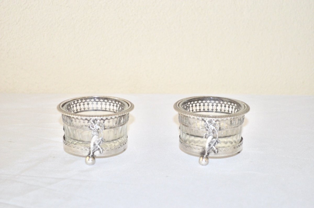 Pair Of Salt Cellars In Sterling Silver Late 18th Century -photo-5