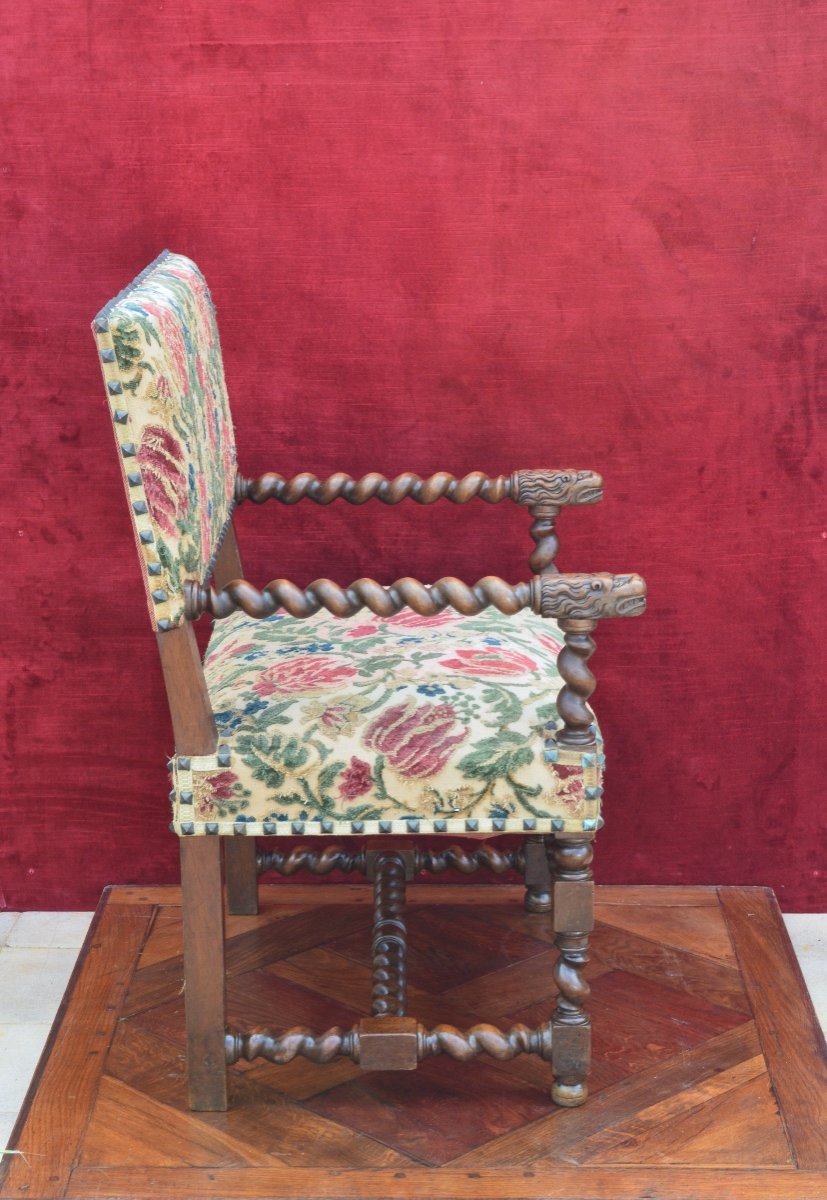 Office Armchair In Walnut Louis XIII Style Early 19th Century -photo-2