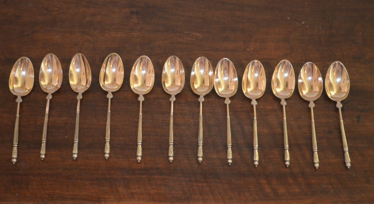 Set Of 12 Vermeil Coffee Spoons By émile Puiforcat -photo-1