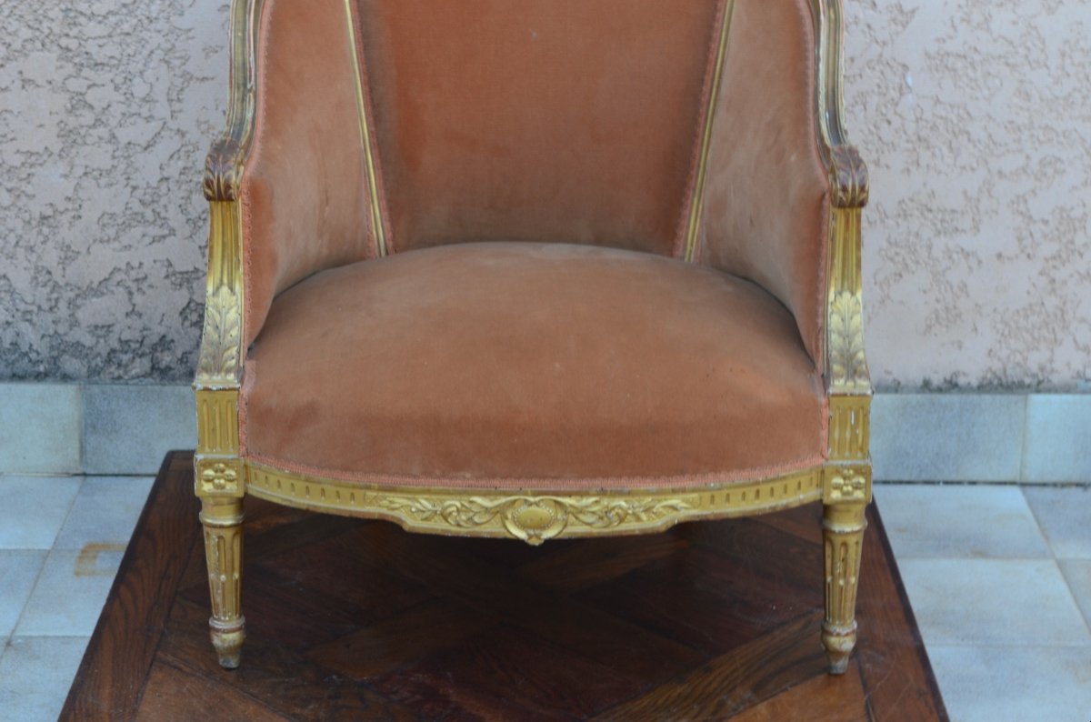 Fauteuil Corbeille En Bois Doré époque 19ème Siècle -photo-4