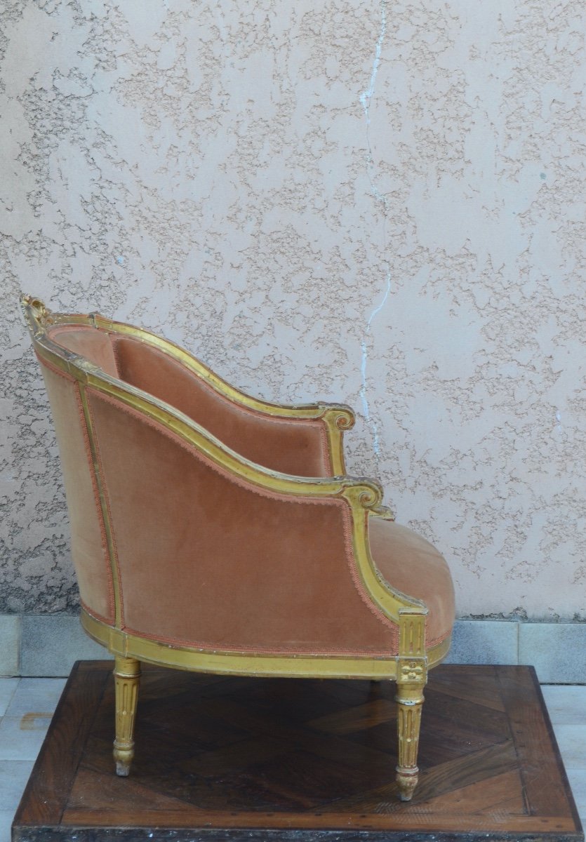 Fauteuil Corbeille En Bois Doré époque 19ème Siècle -photo-7