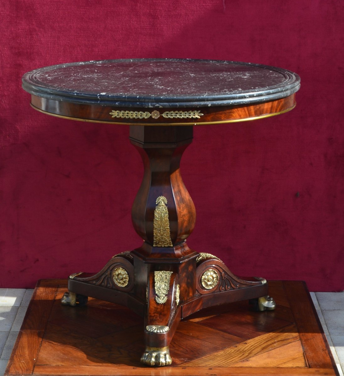 Empire Period Pedestal Table In Mahogany And Gilt Bronze -photo-2