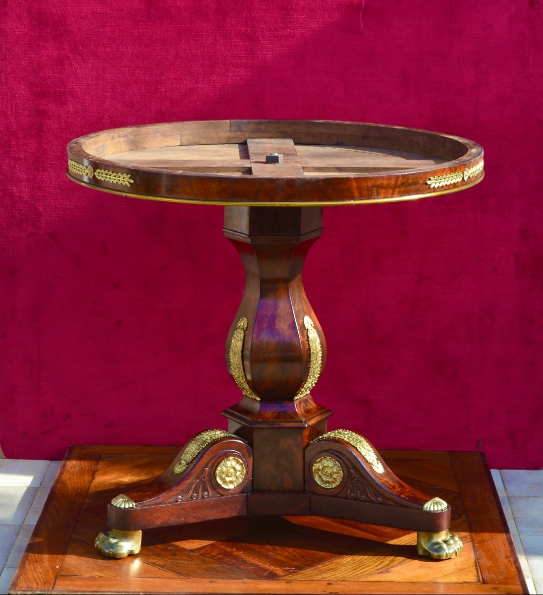 Empire Period Pedestal Table In Mahogany And Gilt Bronze -photo-5