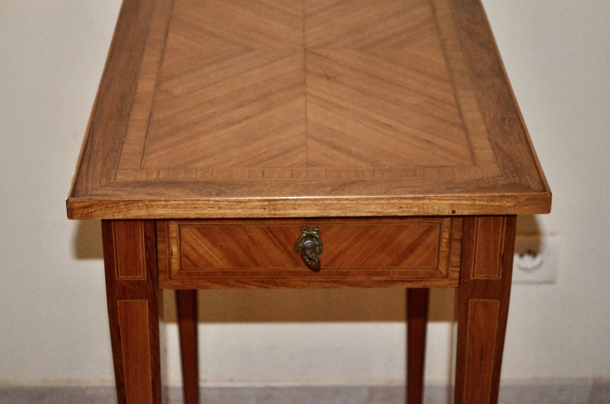 Table à écrire en marqueterie de bois de rose d'époque Louis XVI -photo-2