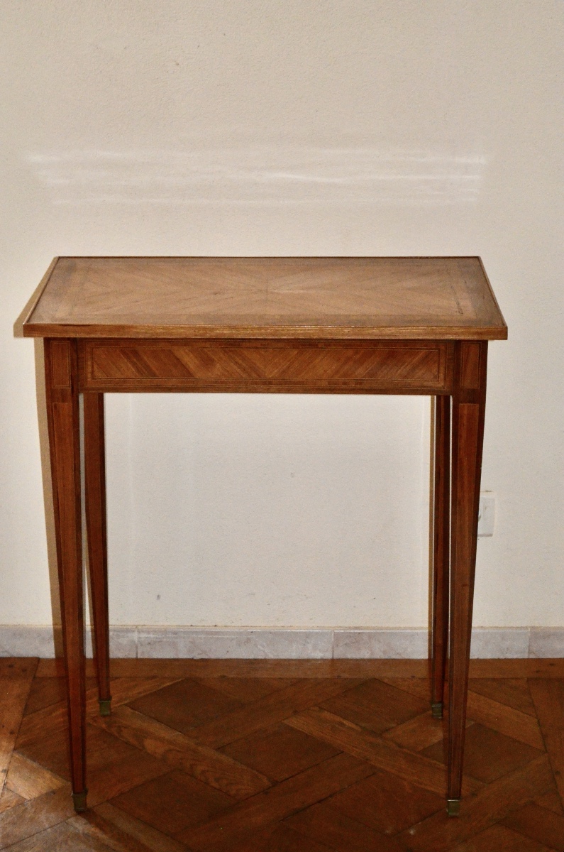 Table à écrire en marqueterie de bois de rose d'époque Louis XVI -photo-3