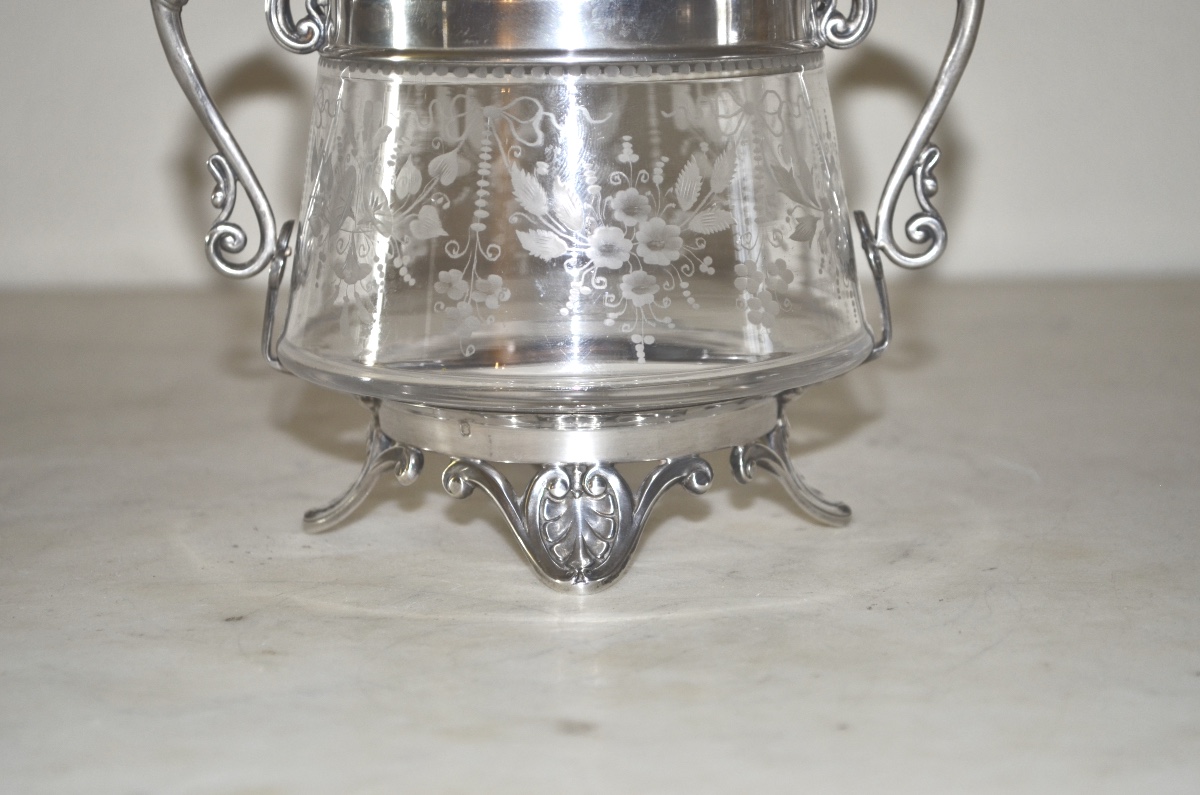 Bomboniere en argent massif et cristal gravé époque art nouveau -photo-4