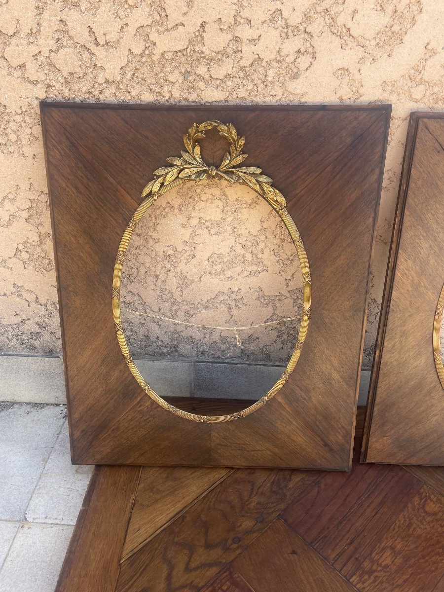 Paire de cadres en noyer et bronze doré Napoléon III-photo-2