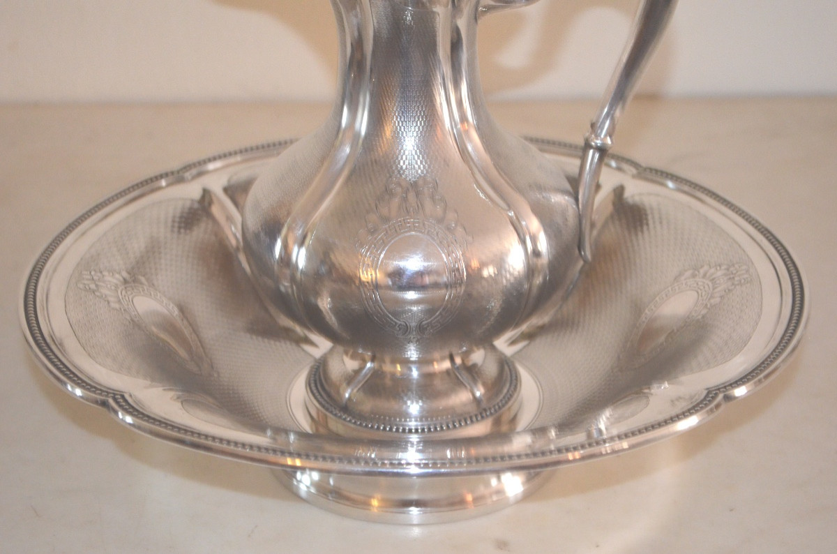 Ewer And Its Basin In Solid Silver, Napoleon III Period-photo-1