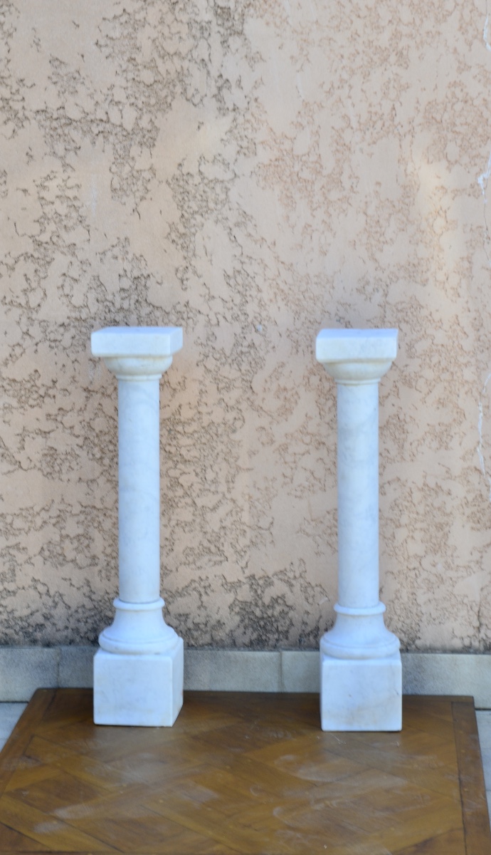 Pair Of 19th Century White Marble Columns -photo-2