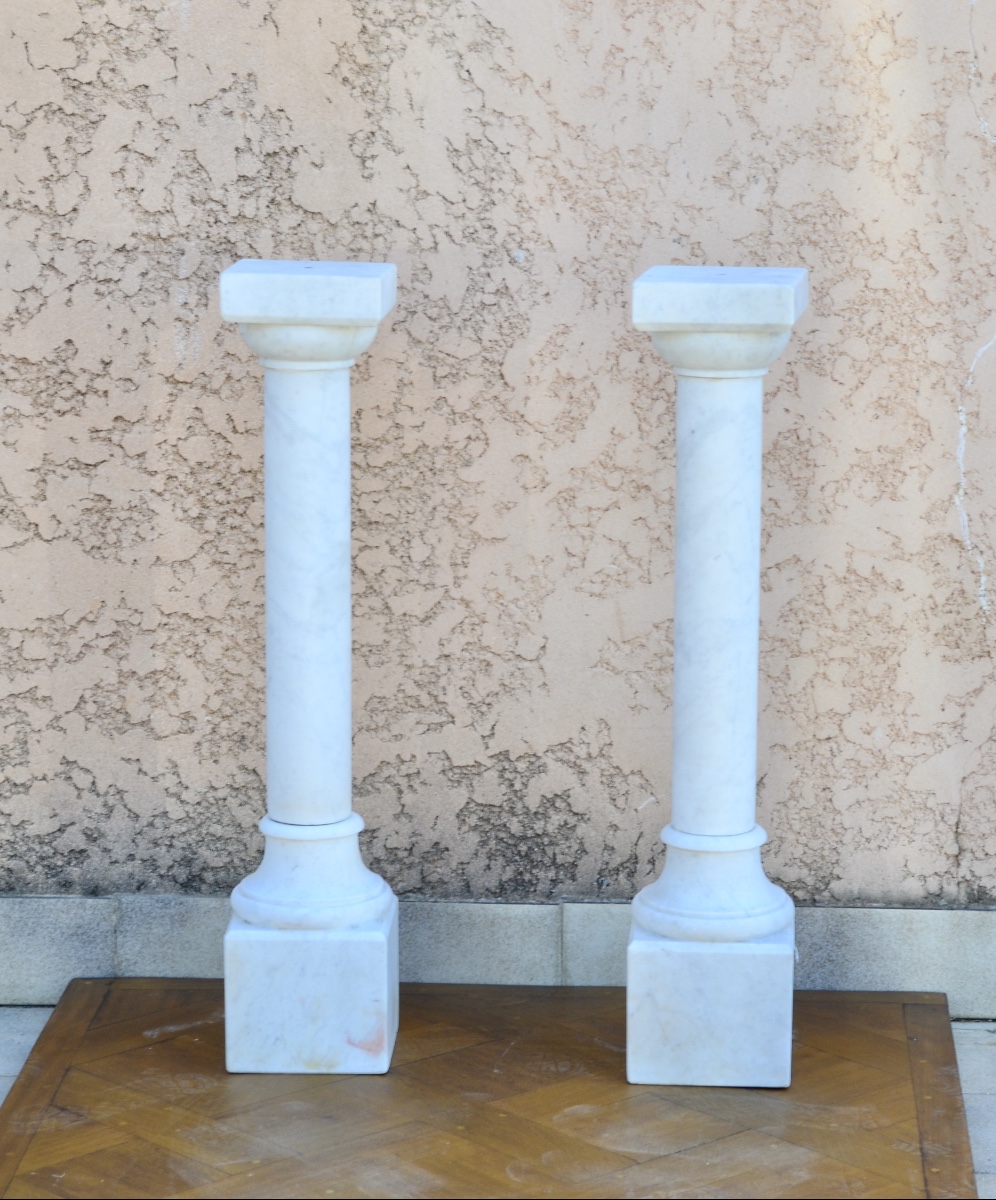 Pair Of 19th Century White Marble Columns -photo-4