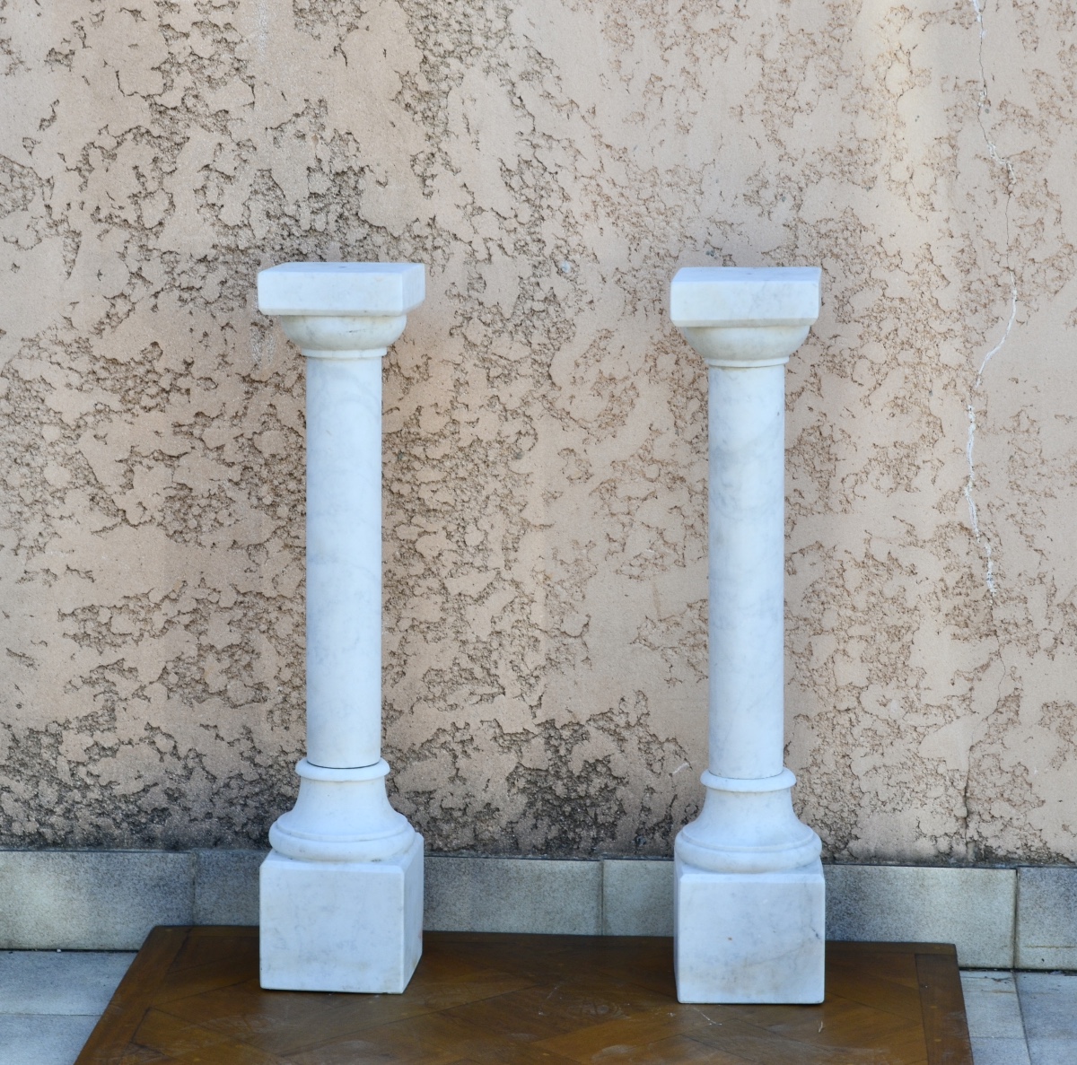 Pair Of 19th Century White Marble Columns 