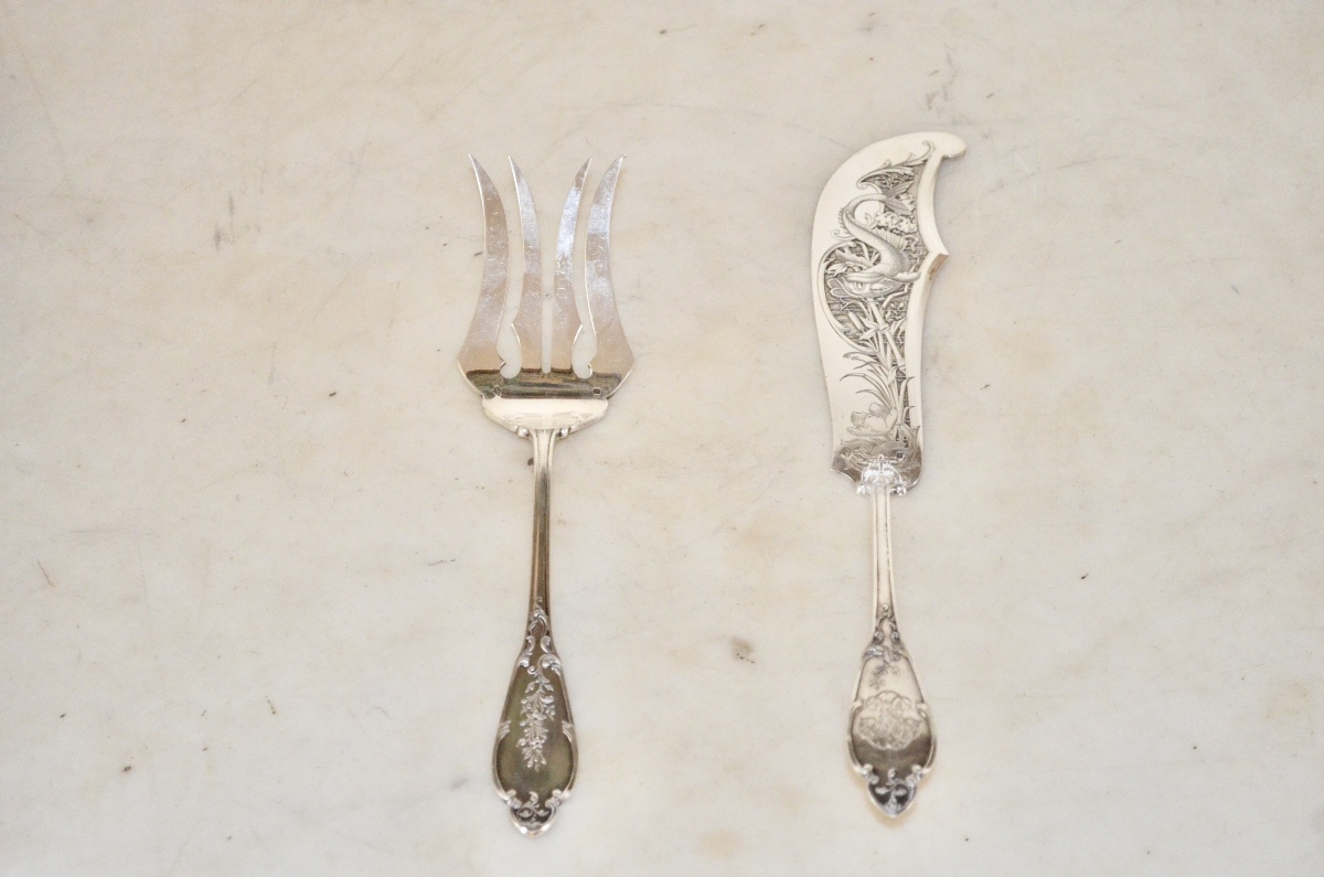 Art Nouveau Period Solid Silver Fish Serving Cutlery -photo-3