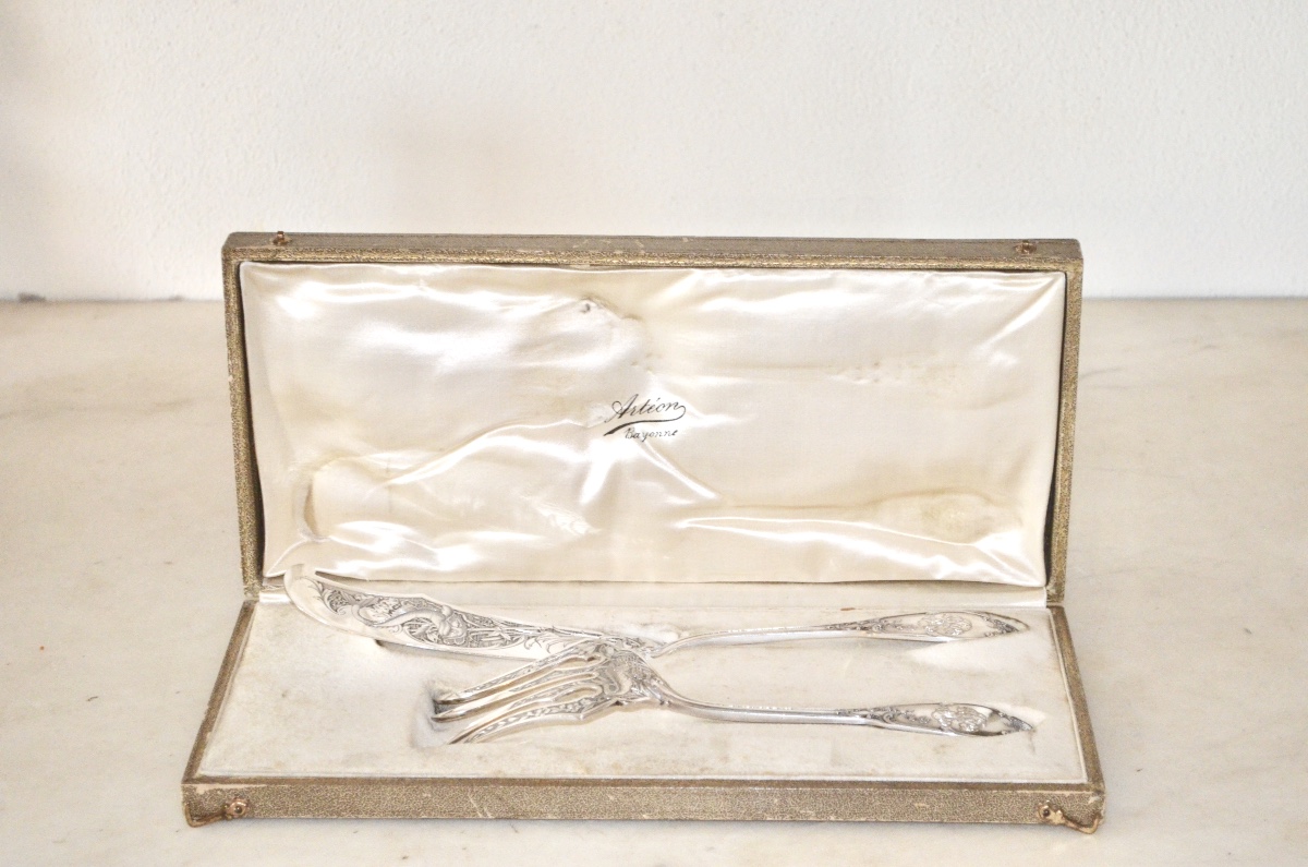 Art Nouveau Period Solid Silver Fish Serving Cutlery 