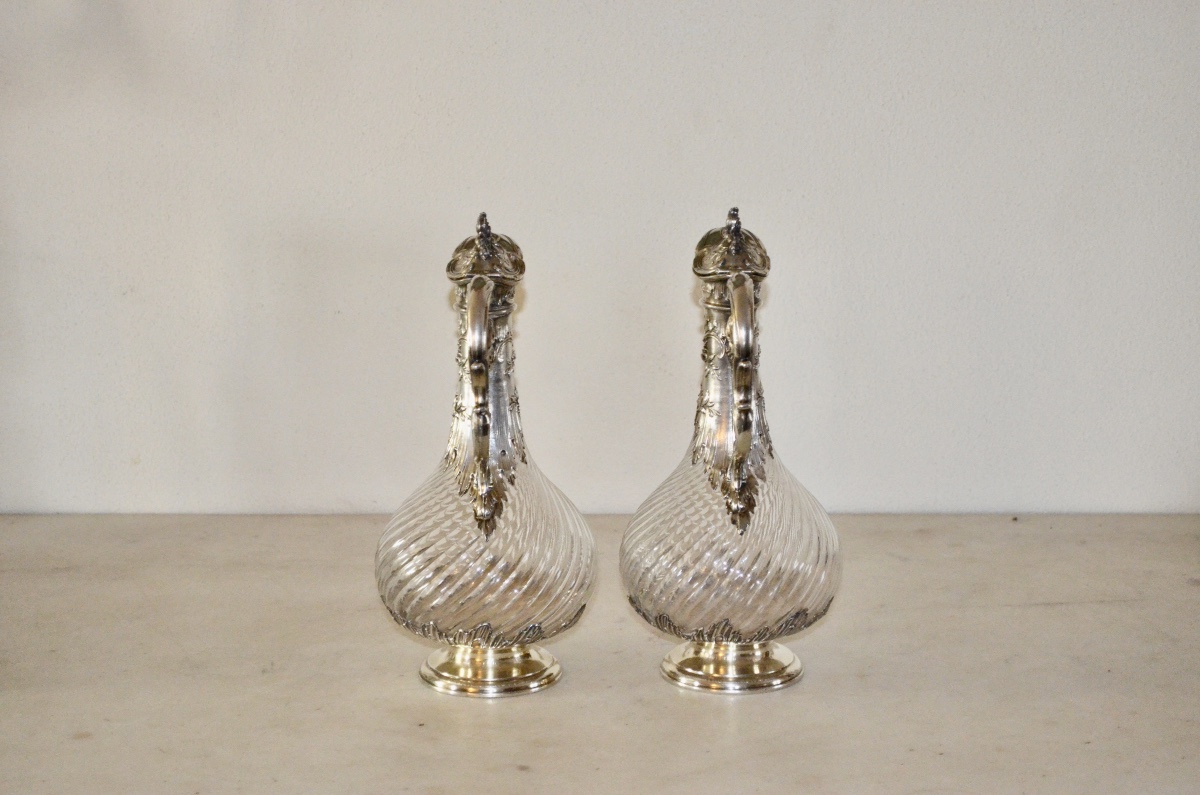 Paire d’aiguières en argent massif et cristal 19eme siècle -photo-1
