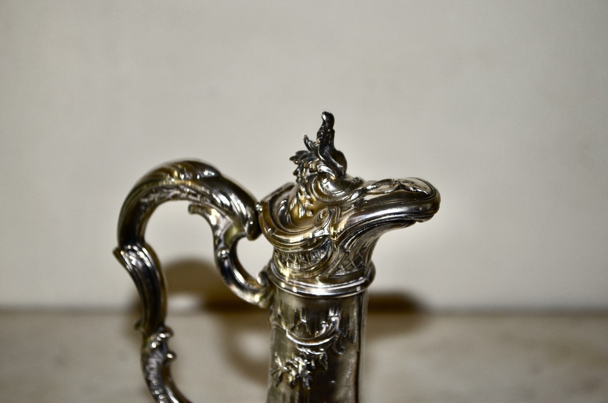 Paire d’aiguières en argent massif et cristal 19eme siècle -photo-2