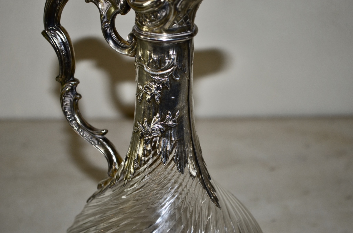 Paire d’aiguières en argent massif et cristal 19eme siècle -photo-3