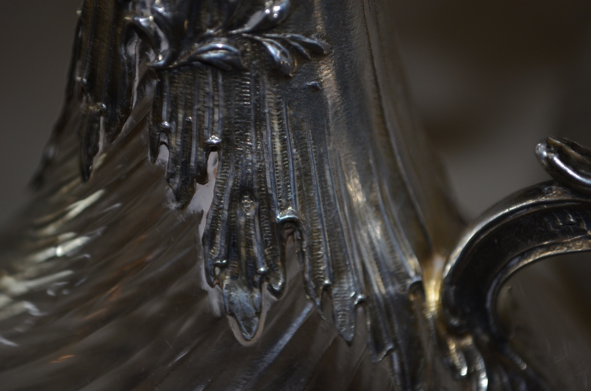 Paire d’aiguières en argent massif et cristal 19eme siècle -photo-6