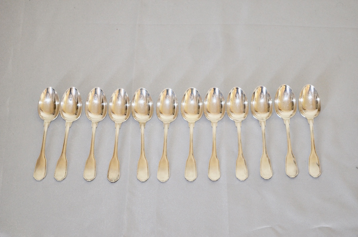 Set Of 12 Solid Silver Dessert Spoons From Christofle -photo-2