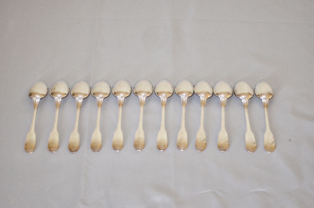 Set Of 12 Solid Silver Dessert Spoons From Christofle -photo-3