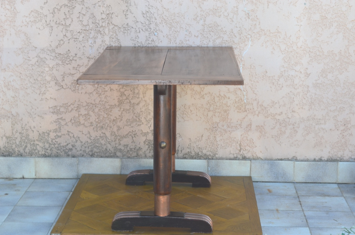 Table de bistrot en noyer et cuivre fin 19eme siècle -photo-4