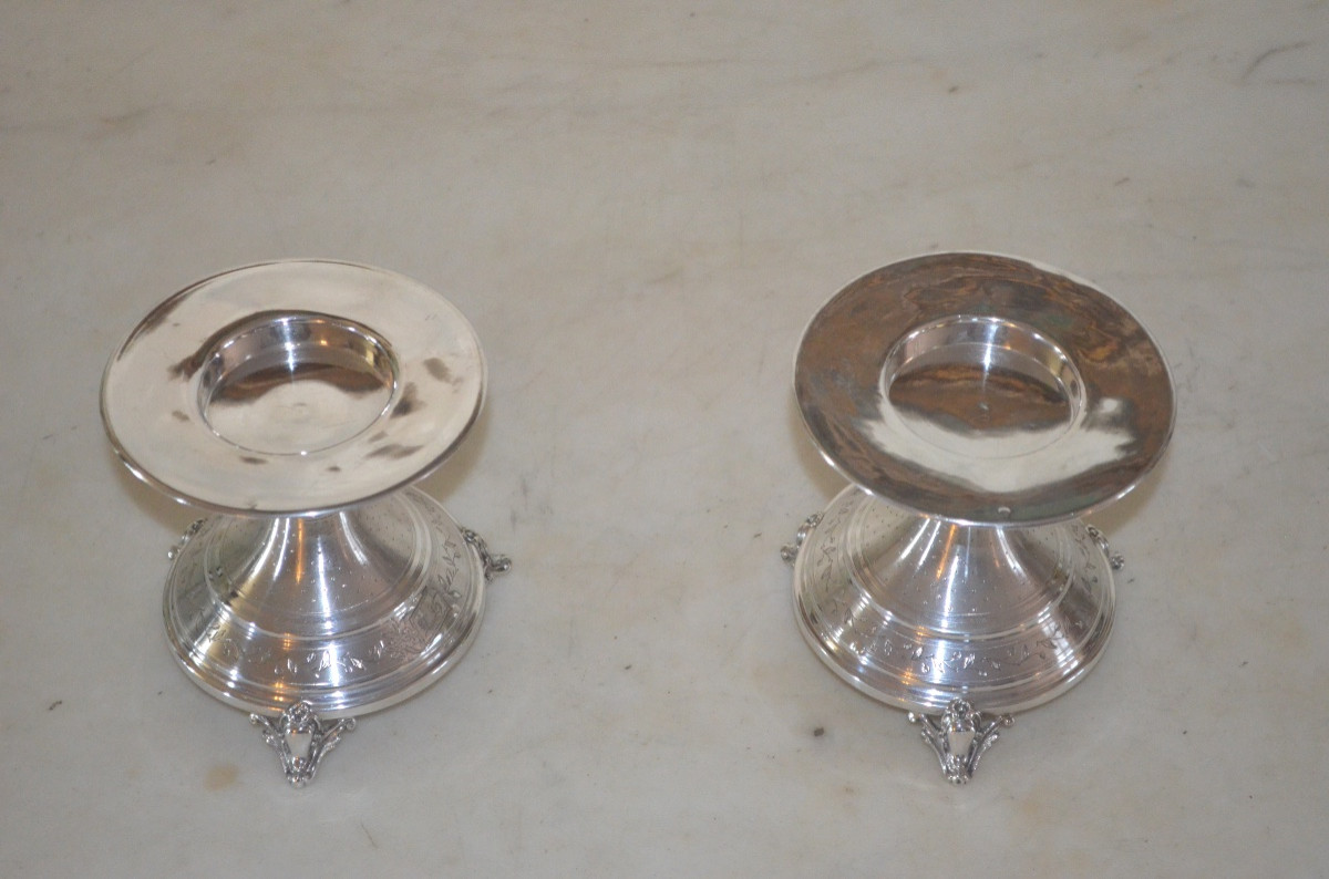 Paire de supports de coupes en argent massif Napoléon III-photo-2