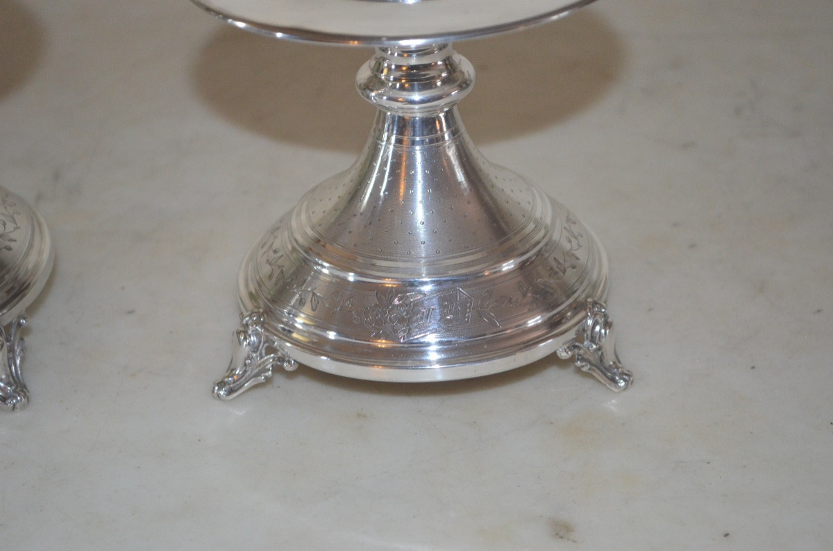 Paire de supports de coupes en argent massif Napoléon III-photo-2