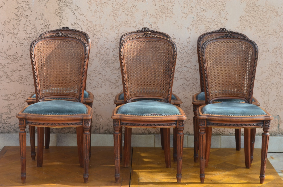 Set Of 6 Louis XVI Style Chairs, 19th Century -photo-2
