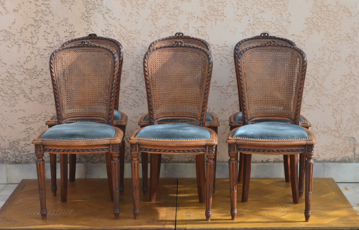 Set Of 6 Louis XVI Style Chairs, 19th Century 