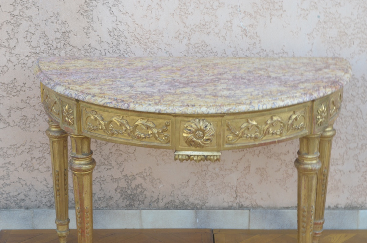 Large Louis XVI Period Half-moon Giltwood Console Table -photo-2