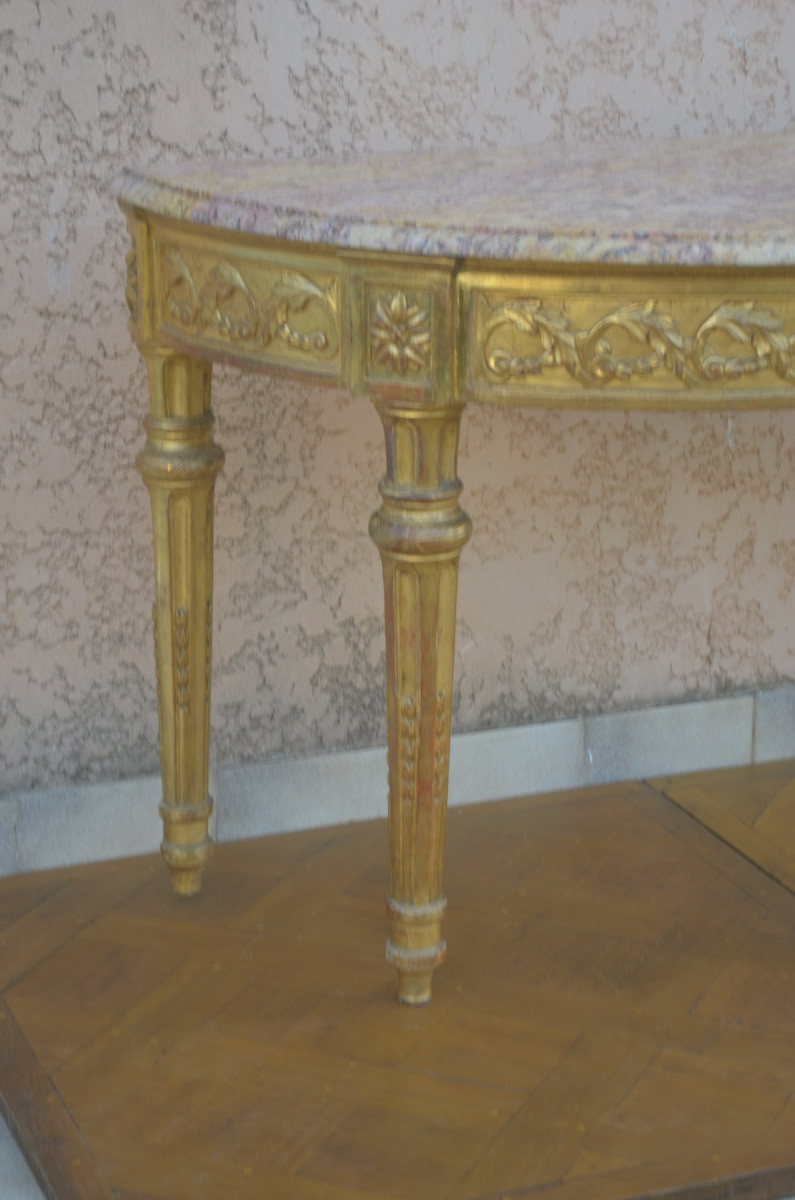 Large Louis XVI Period Half-moon Giltwood Console Table -photo-3