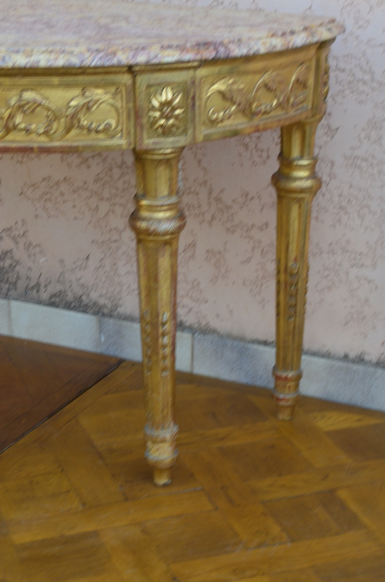 Large Louis XVI Period Half-moon Giltwood Console Table -photo-4