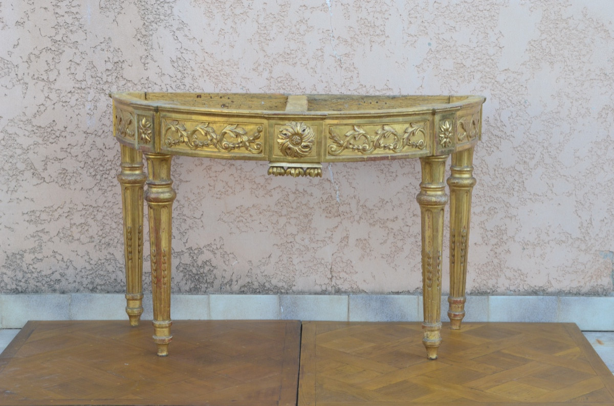 Large Louis XVI Period Half-moon Giltwood Console Table -photo-1