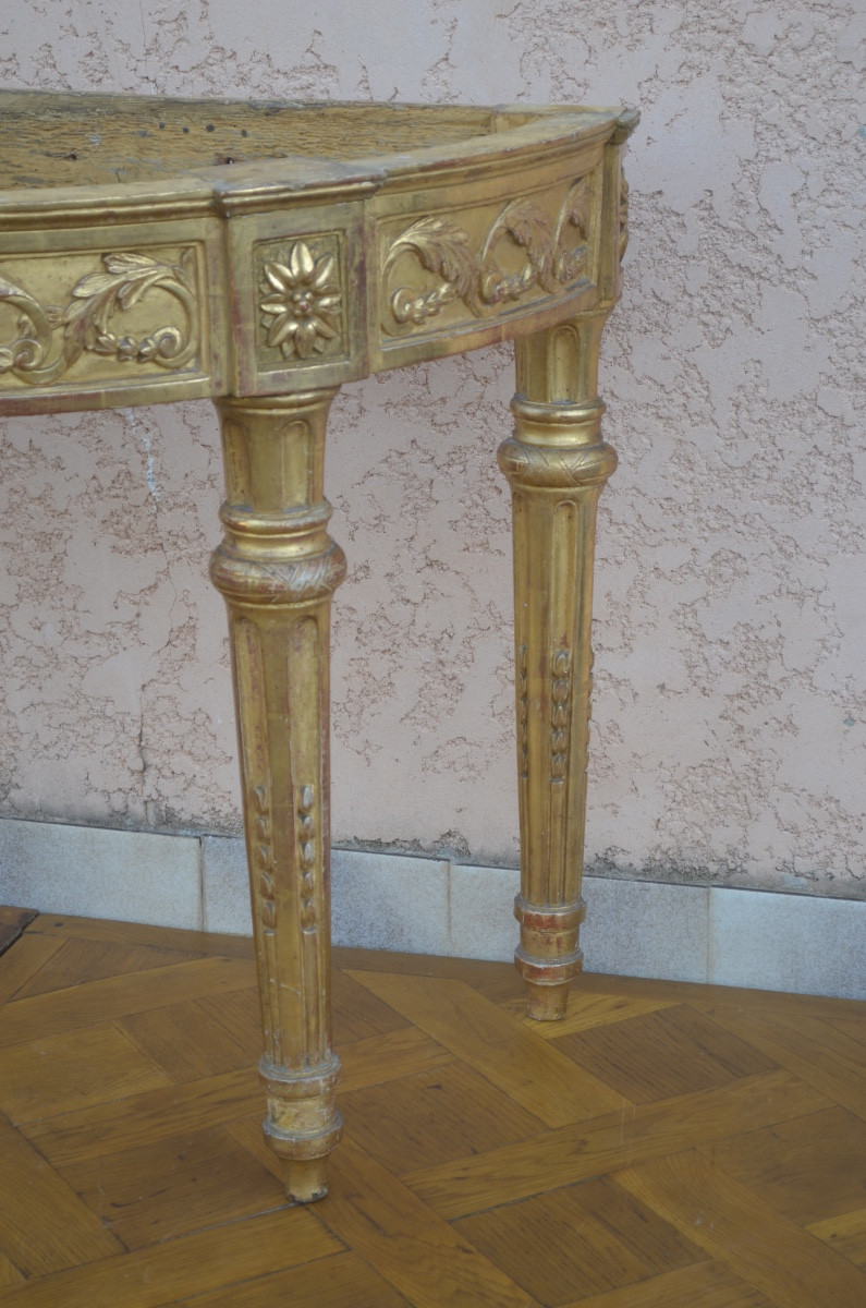 Large Louis XVI Period Half-moon Giltwood Console Table -photo-2
