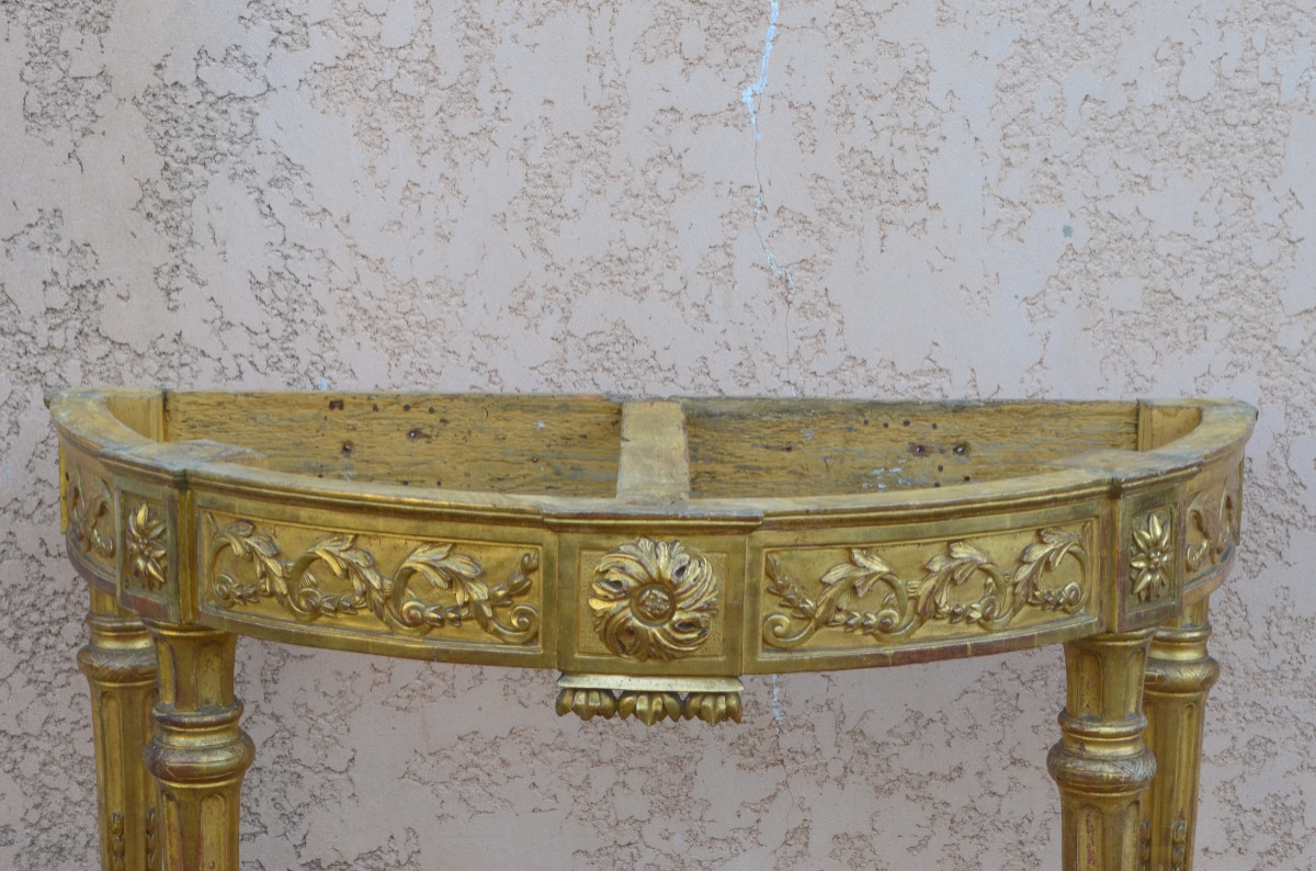 Large Louis XVI Period Half-moon Giltwood Console Table -photo-4