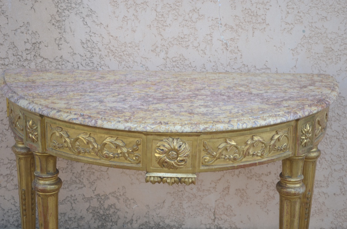 Large Louis XVI Period Half-moon Giltwood Console Table -photo-5