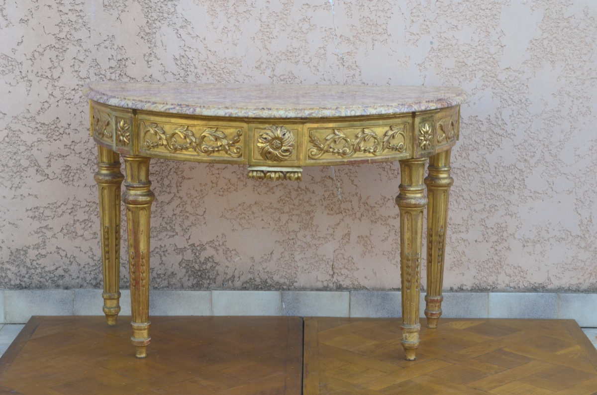 Large Louis XVI Period Half-moon Giltwood Console Table -photo-8