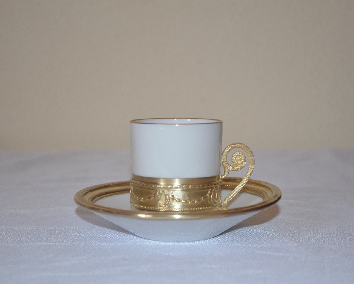 Set Of 11 Porcelain And Vermeil Coffee Cups, 19th Century -photo-4