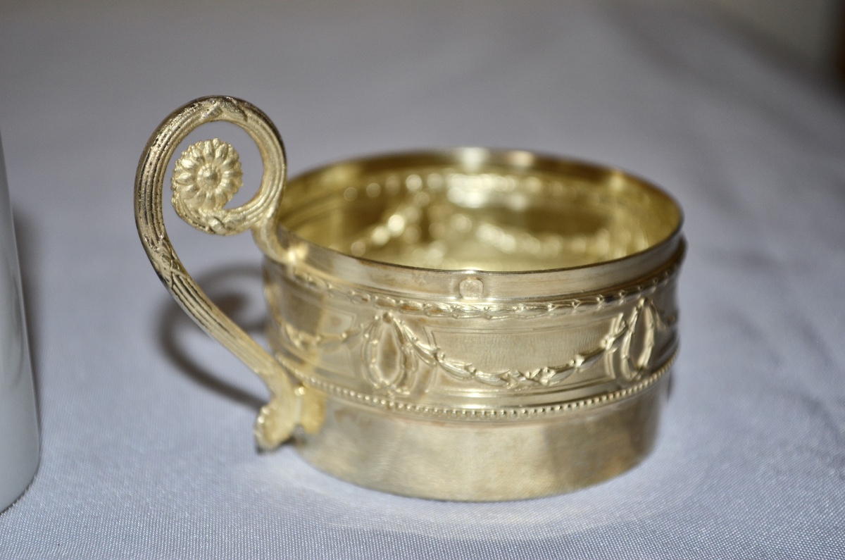 Set Of 11 Porcelain And Vermeil Coffee Cups, 19th Century -photo-8