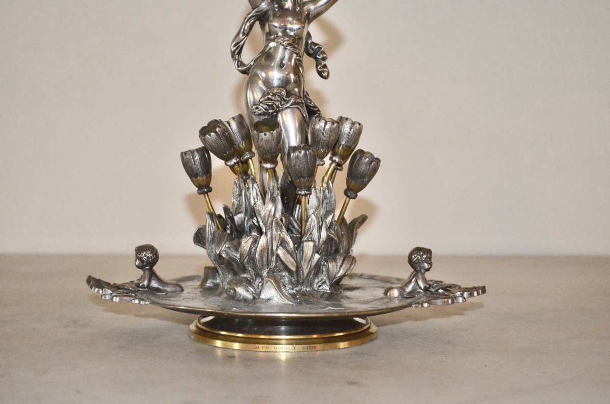 Important Art Nouveau Bronze And Crystal Centerpiece By Alphonse Giroux -photo-2
