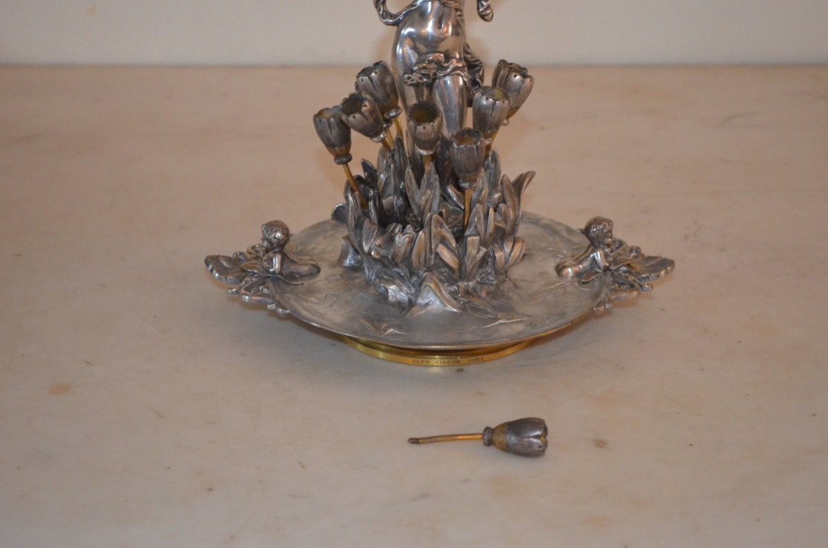 Important Art Nouveau Bronze And Crystal Centerpiece By Alphonse Giroux -photo-8