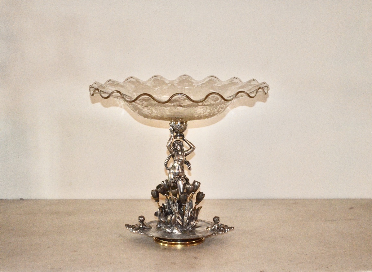 Important Art Nouveau Bronze And Crystal Centerpiece By Alphonse Giroux 